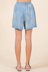 Mittoshop Washed Chambray Elastic Waist Easy Fit Shorts OutfitFlow